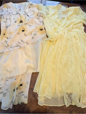 Women’s Yellow Lace Party Dress - Soft Yellow Floral Overlay Option